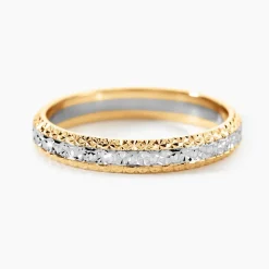 Alliance Multi Facettes Diamantee Demi Jonc Classique Or Bicolore