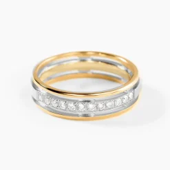 Alliance Serti Grains Ajoures Or Bicolore Diamant