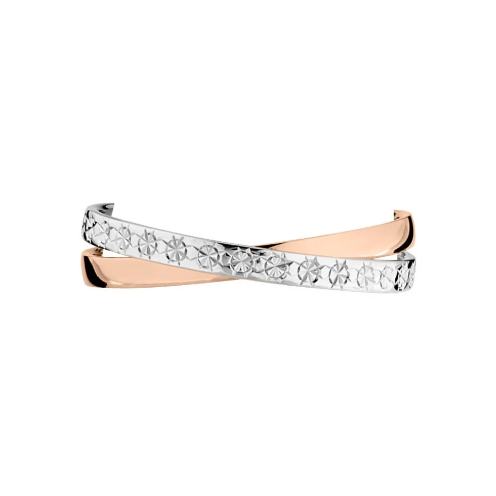 Alliance Double Anneaux Ruban Plat Or Bicolore