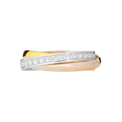 Alliance Entrelacee Diamantee Demi Jonc Classique Or Tricolore