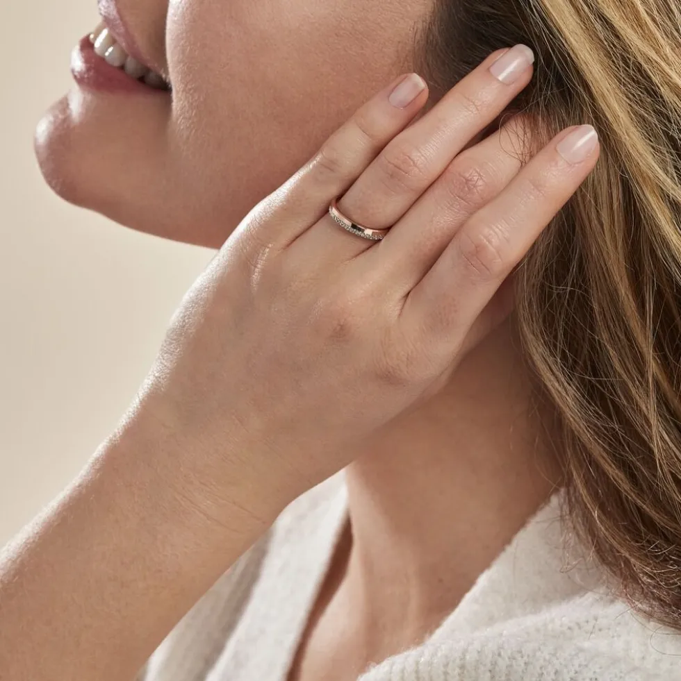 Alliance Fantaisie Diamantee Ruban Plat Or Bicolore