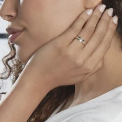 Alliance Fantaisie Diamantee Ruban Plat Or Bicolore