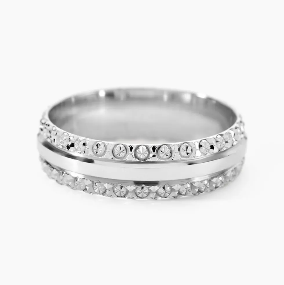 Alliance June 2 Rangs Diamantee Ruban Plat Or Blanc