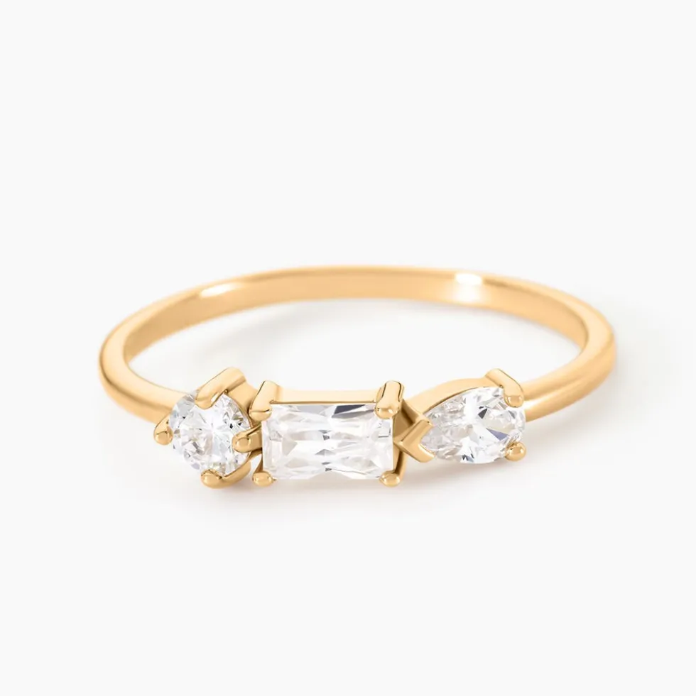 Bague Scintillante Plaque Or Jaune Oxyde De Zirconium
