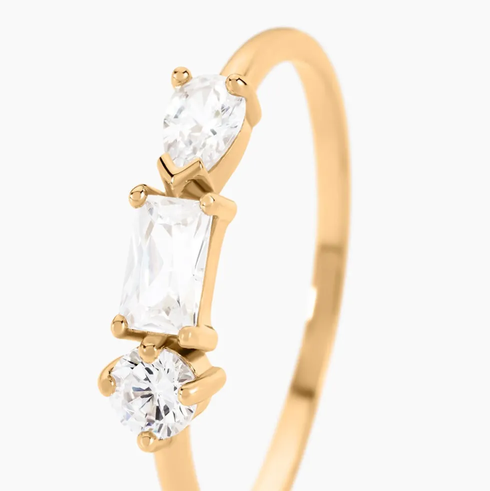Bague Scintillante Plaque Or Jaune Oxyde De Zirconium