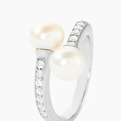 Bague Ajustable Argent Blanc Jeronimo Perle Oxydes De Zirconium