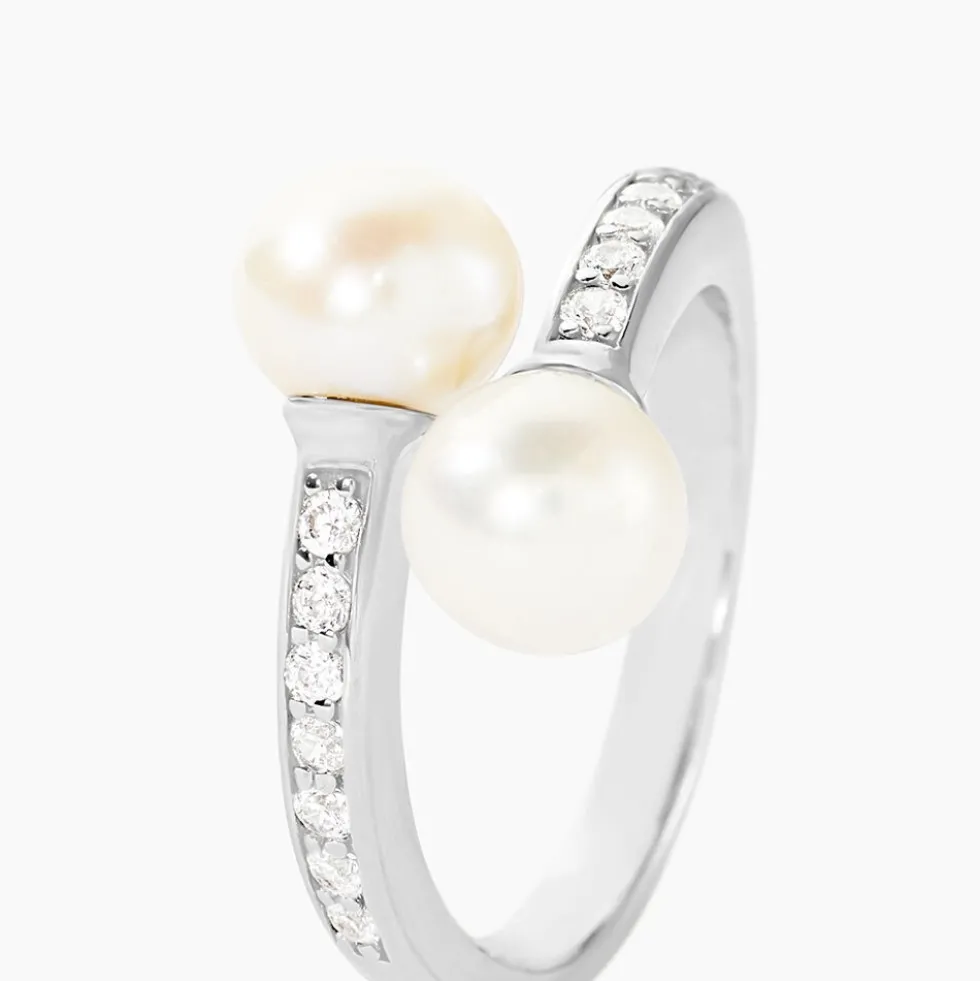 Bague Ajustable Argent Blanc Jeronimo Perle Oxydes De Zirconium