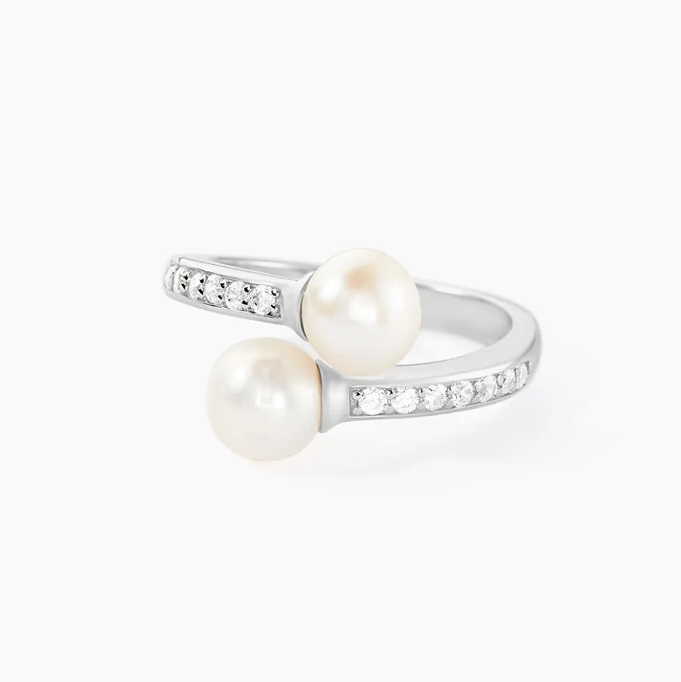 Bague Ajustable Argent Blanc Jeronimo Perle Oxydes De Zirconium