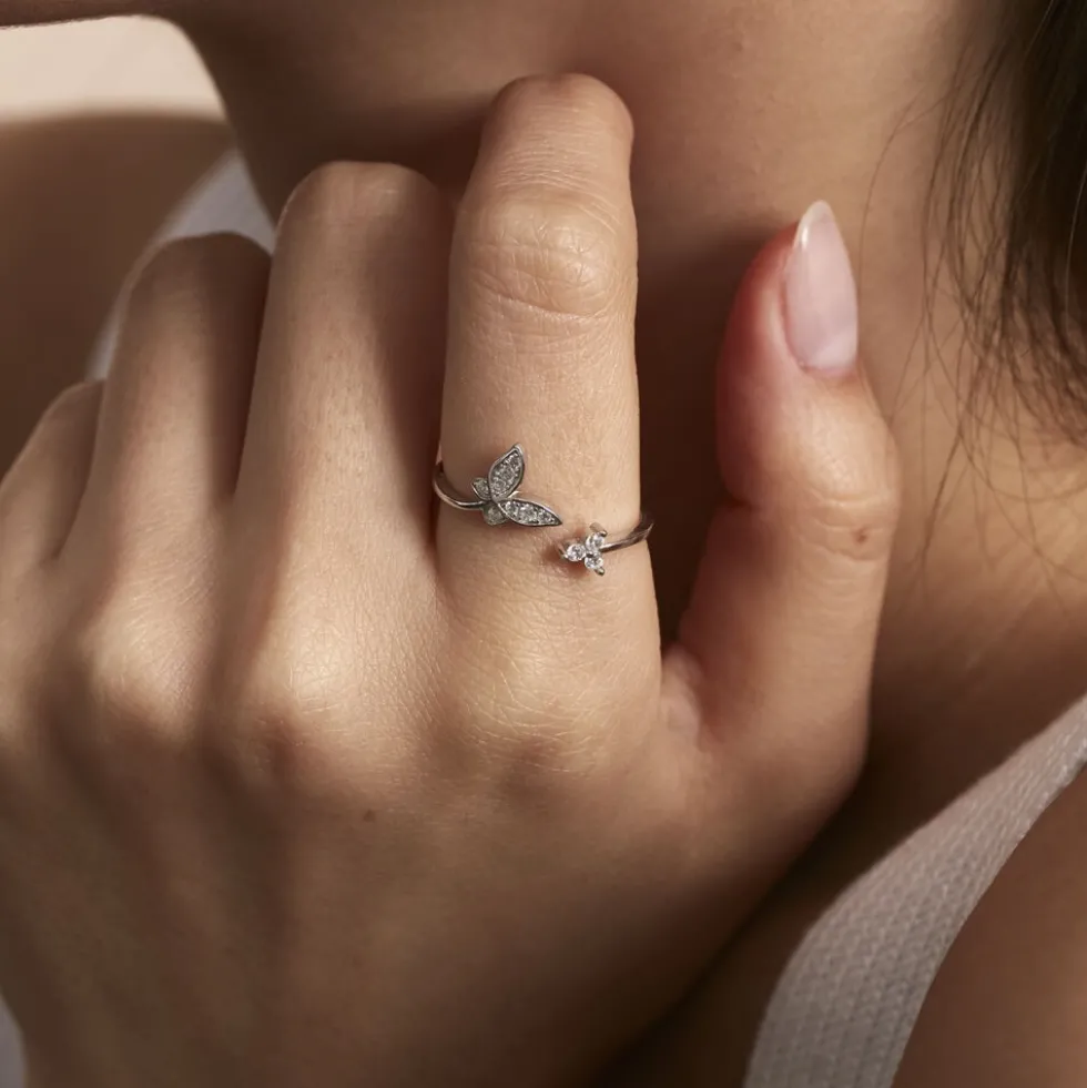 Bague Ajustable Cadfan Argent Blanc Oxyde De Zirconium