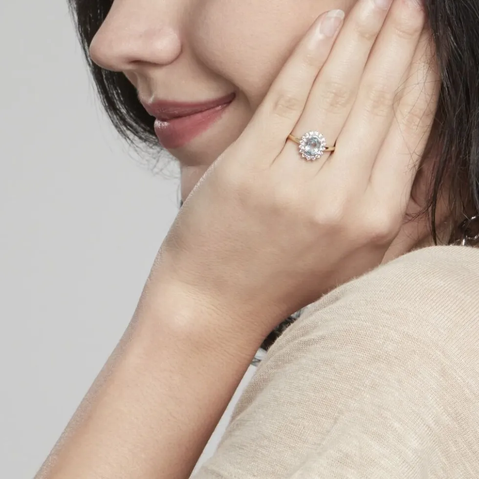 Bague Allande Or Jaune Topaze Et Oxyde De Zirconium
