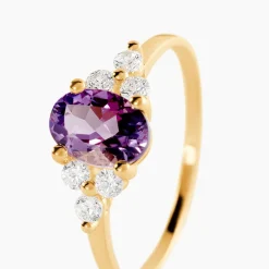 Bague Anaid Or Jaune Amethyste Et Oxyde De Zirconium