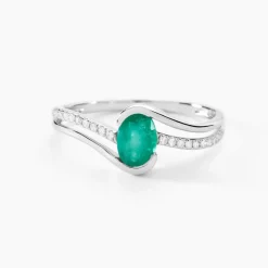 Bague Anja Or Blanc Emeraude Et Diamant
