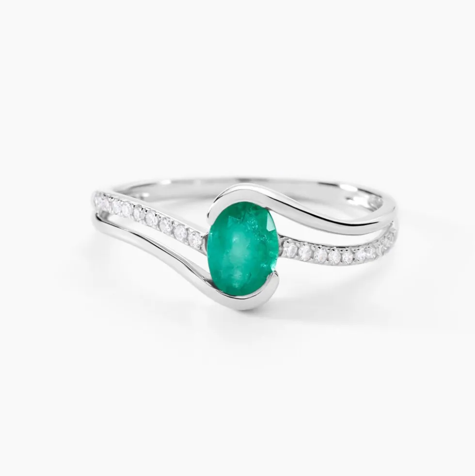 Bague Anja Or Blanc Emeraude Et Diamant