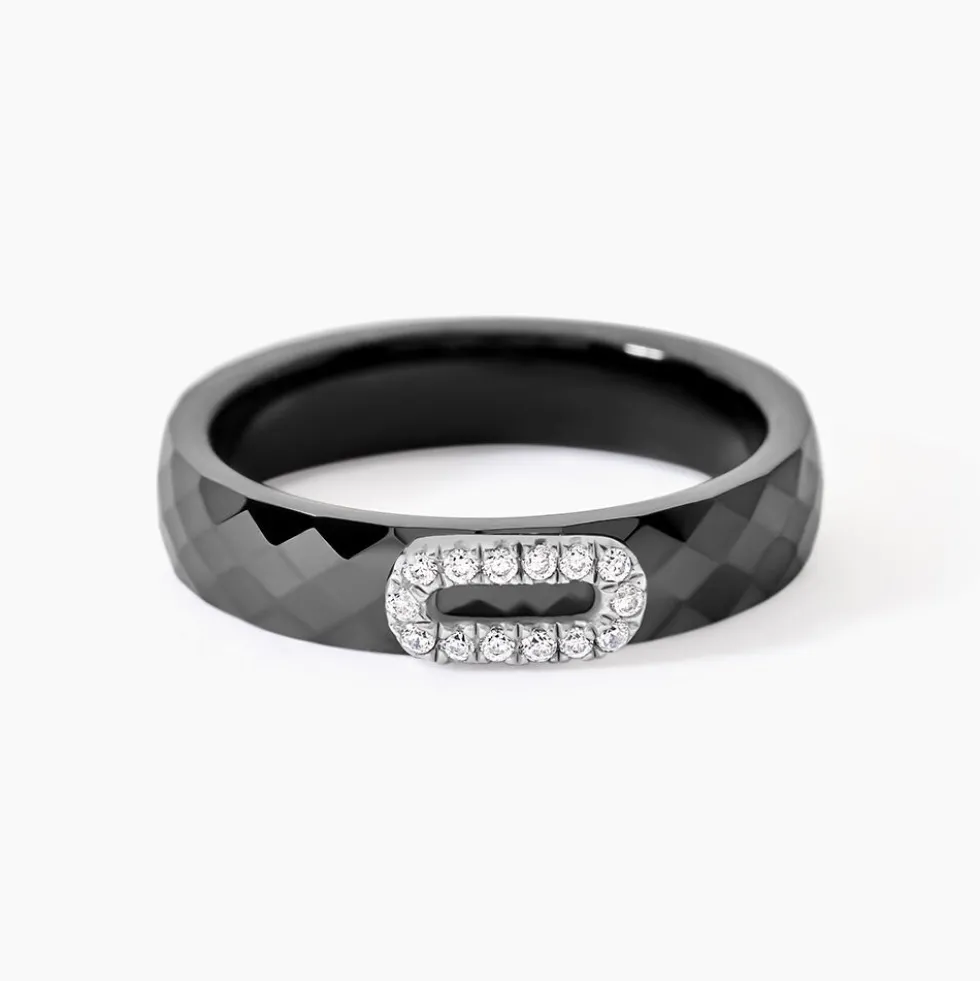 Bague Ceramik Design Argent Blanc Oxyde De Zirconium Et Céramique