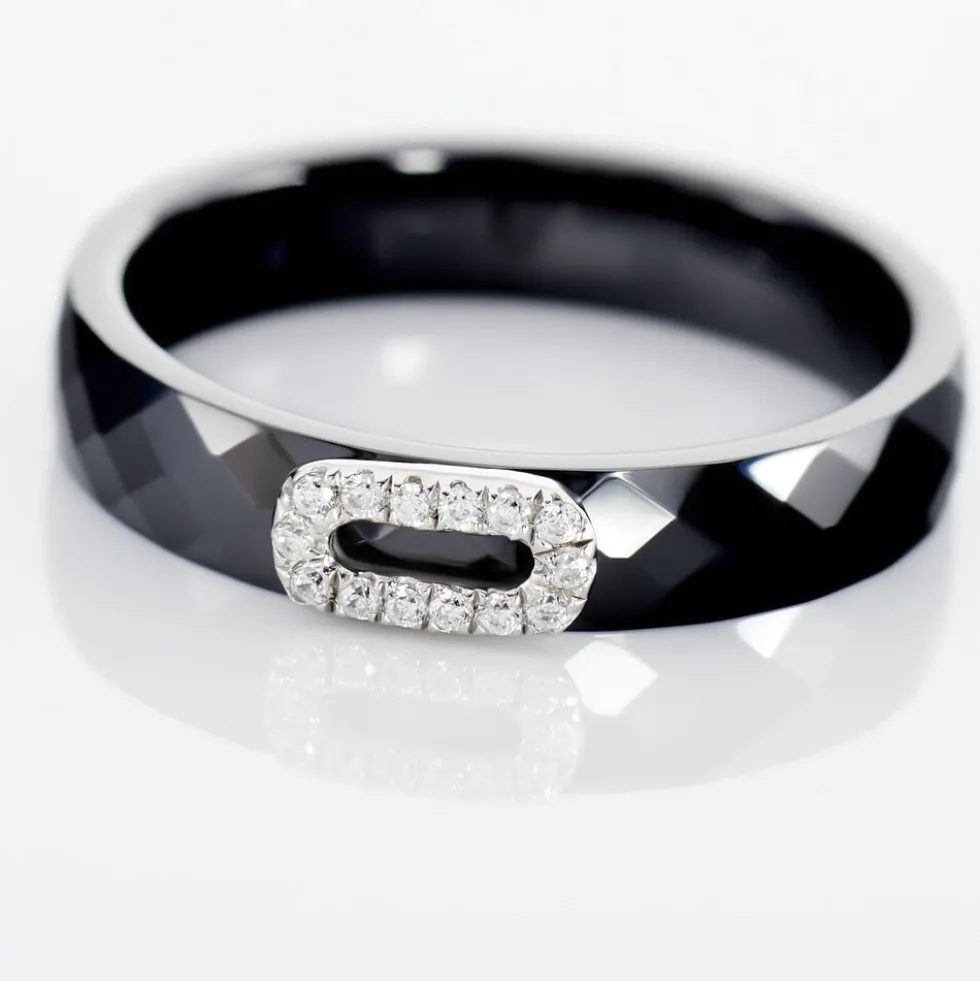 Bague Ceramik Design Argent Blanc Oxyde De Zirconium Et Céramique