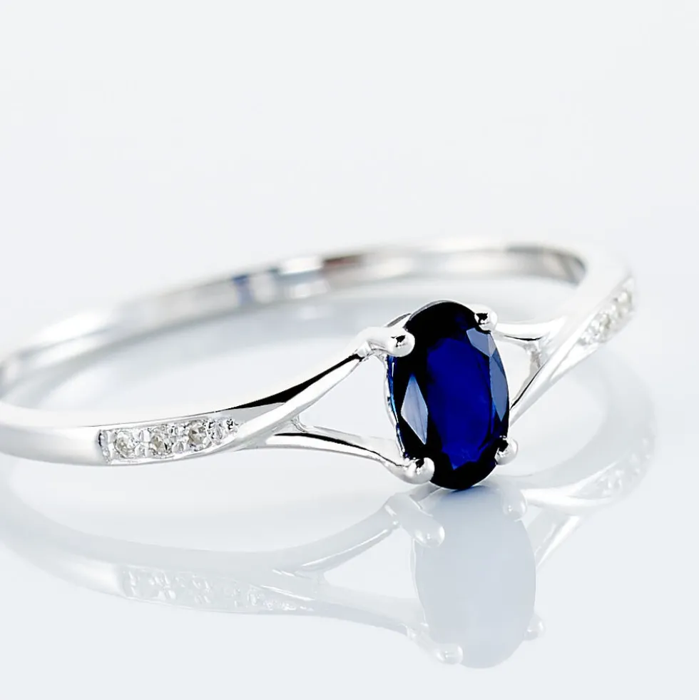 Bague Charmante Or Blanc Saphir Et Diamant