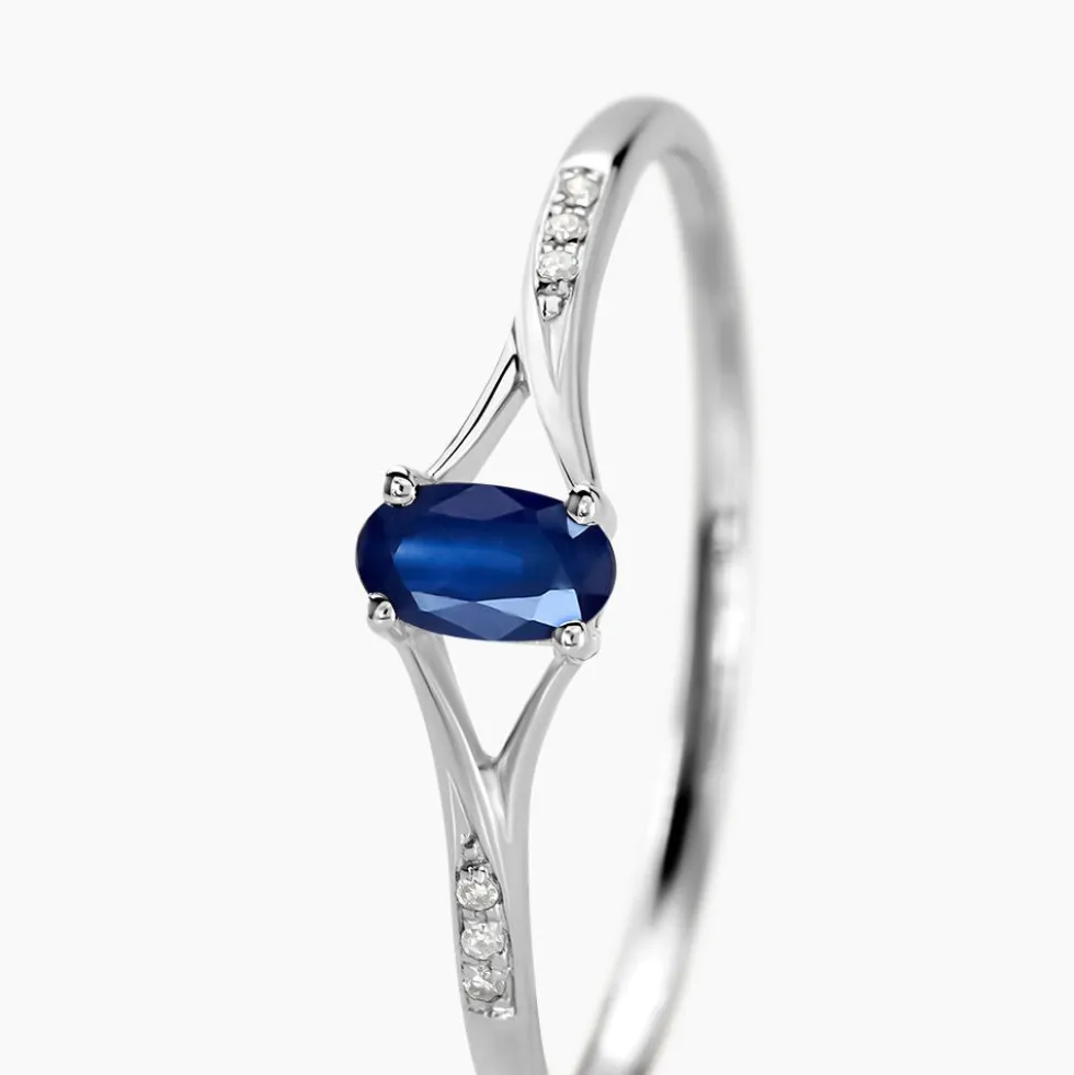 Bague Charmante Or Blanc Saphir Et Diamant