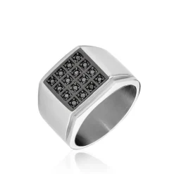 Bague Chevalière Acier Vieillit Teodor Oxydes De Zirconium