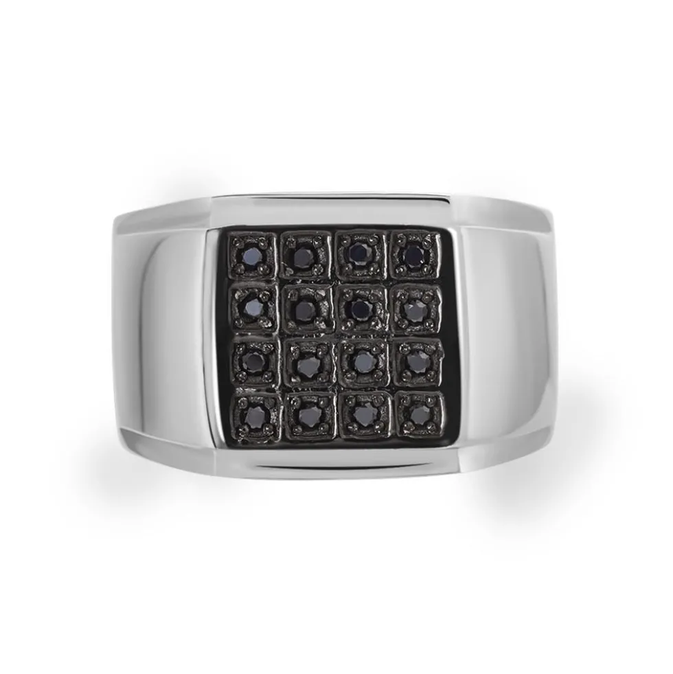 Bague Chevalière Acier Vieillit Teodor Oxydes De Zirconium