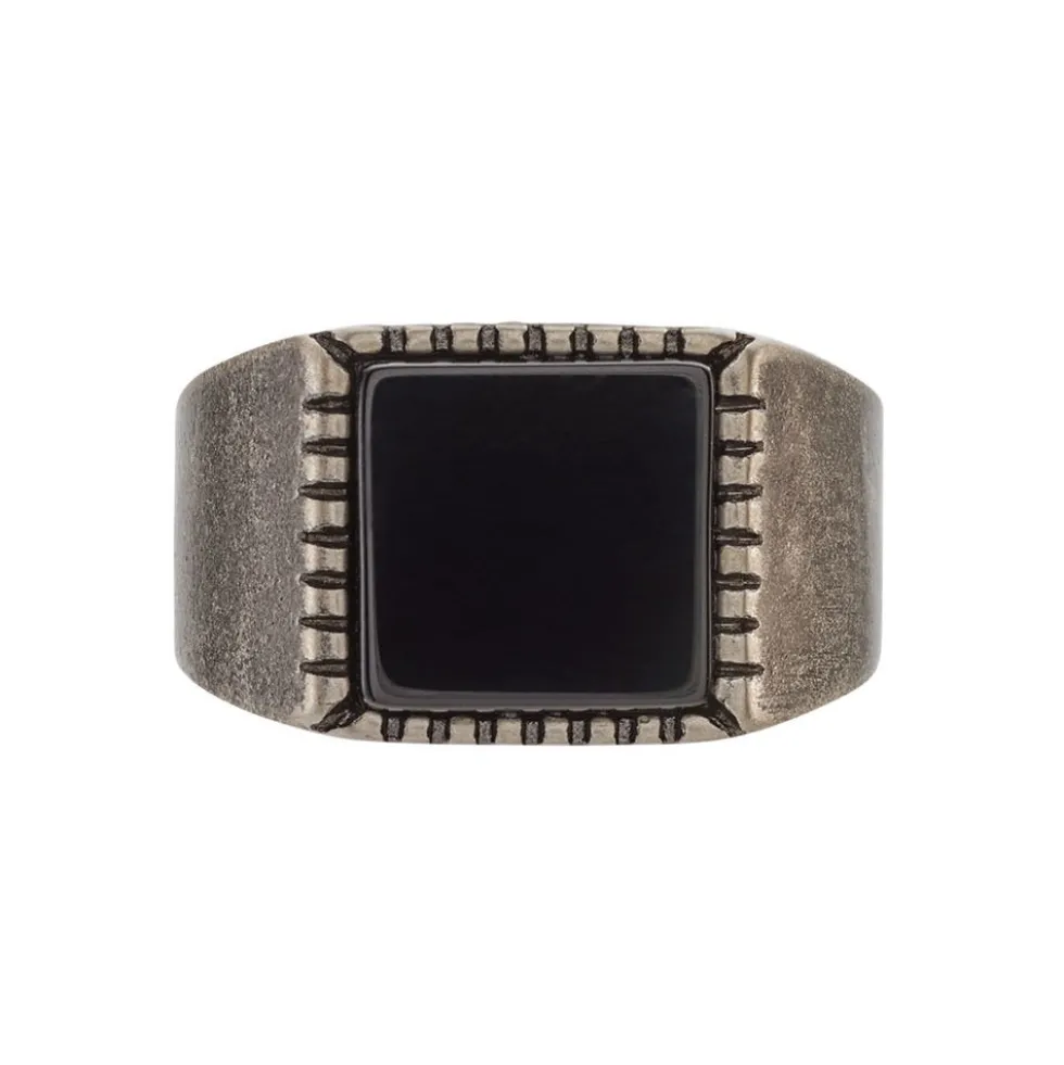 Bague Chevalière Acier Vieillit Haris Agate