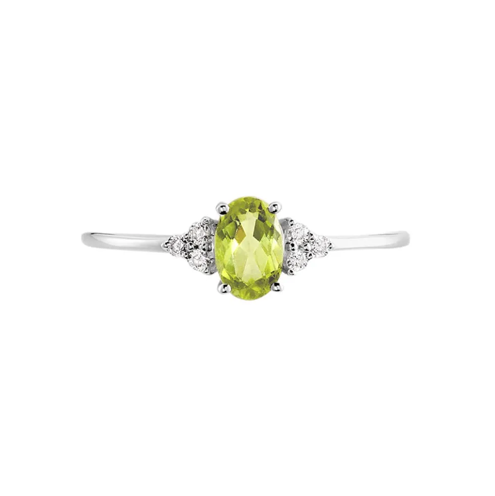 Bague Diapre Or Blanc Péridot Oxyde De Zirconium