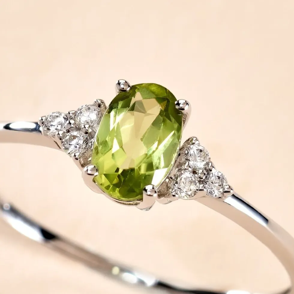 Bague Diapre Or Blanc Péridot Oxyde De Zirconium