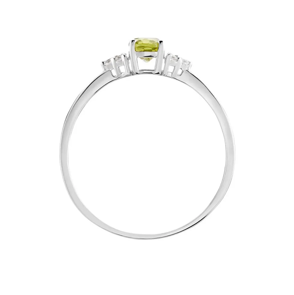 Bague Diapre Or Blanc Péridot Oxyde De Zirconium