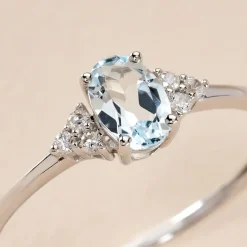 Bague Diapre Or Blanc Topaze Oxyde De Zirconium