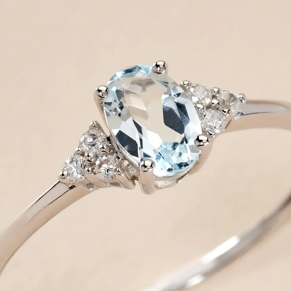 Bague Diapre Or Blanc Topaze Oxyde De Zirconium