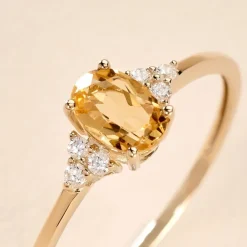 Bague Diapre Or Jaune Citrine Oxyde De Zirconium