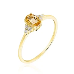 Bague Diapre Or Jaune Citrine Oxyde De Zirconium