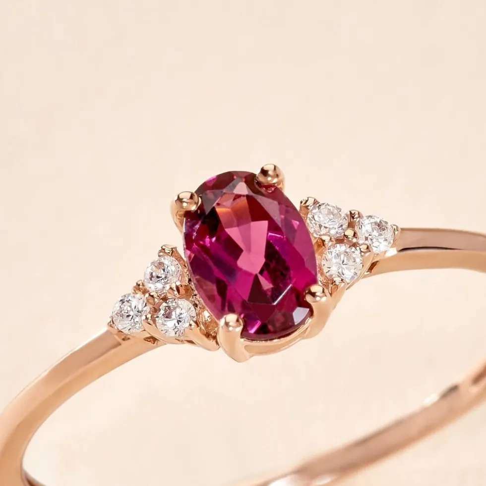 Bague Diapre Or Rose Rhodolite Oxyde De Zirconium