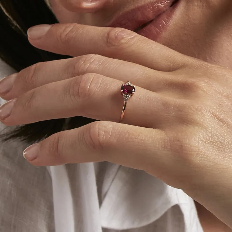 Bague Diapre Or Rose Rhodolite Oxyde De Zirconium
