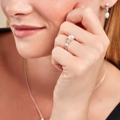Bague Dua Argent Blanc Perle De Culture Oxyde De Zirconium