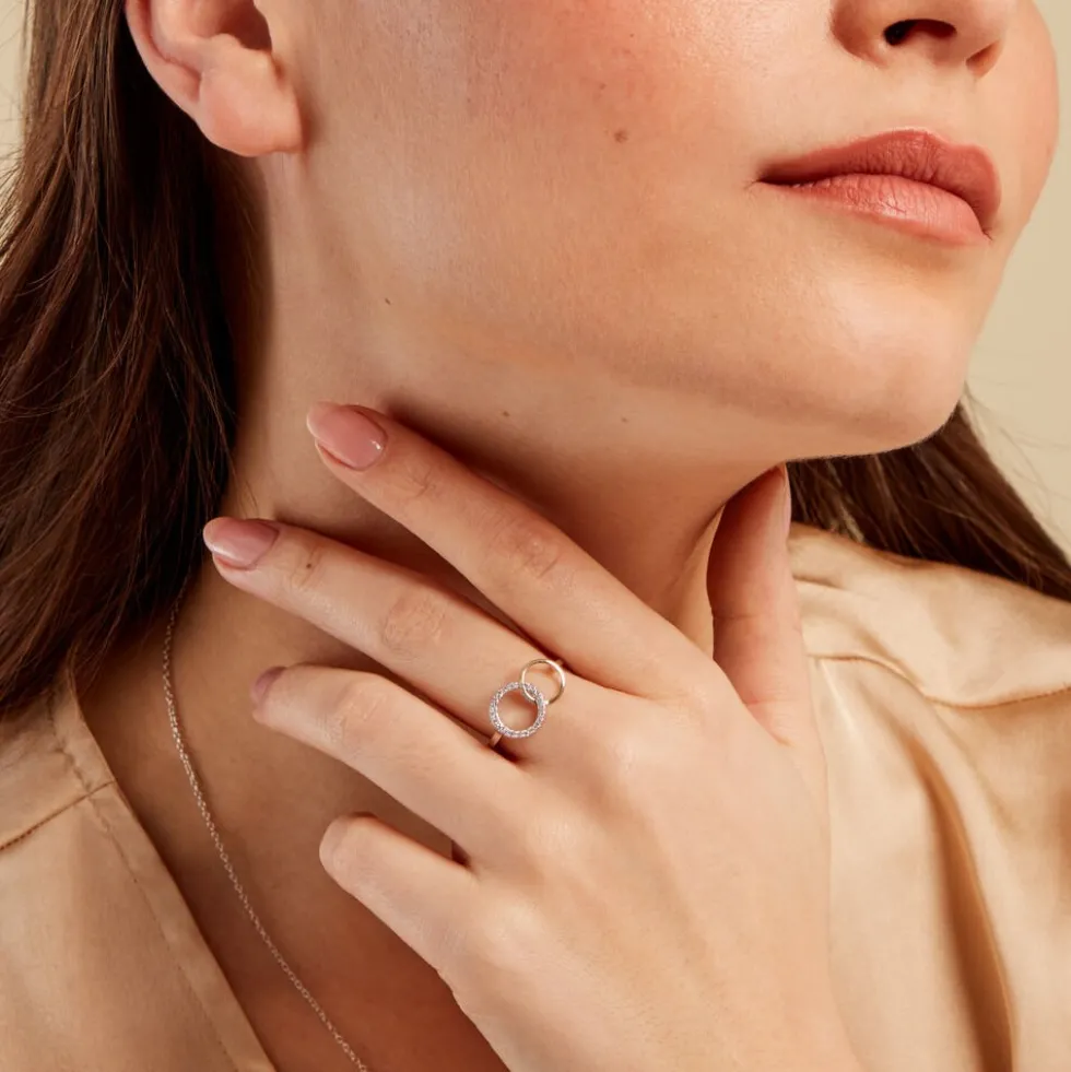 Bague Fei Or Jaune Argent Blanc Oxyde De Zirconium