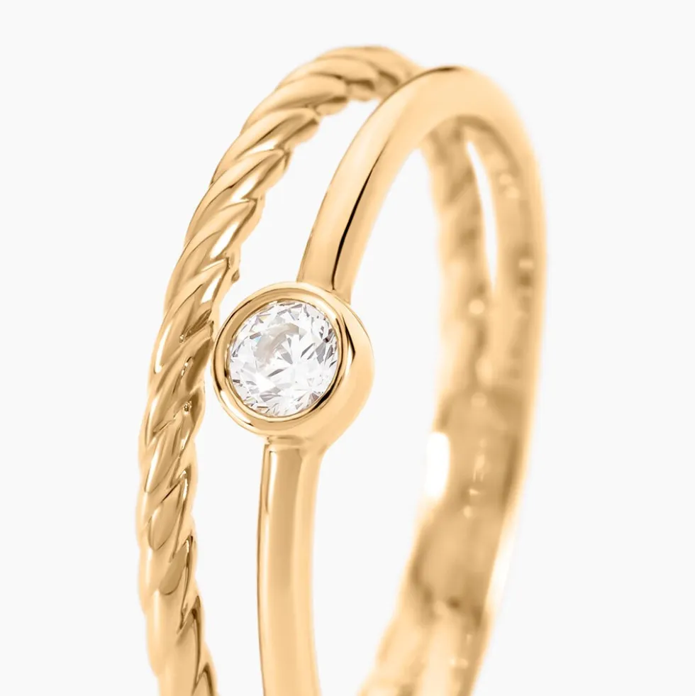 Bague Halo Plaque Or Jaune Oxyde De Zirconium