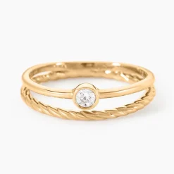 Bague Halo Plaque Or Jaune Oxyde De Zirconium