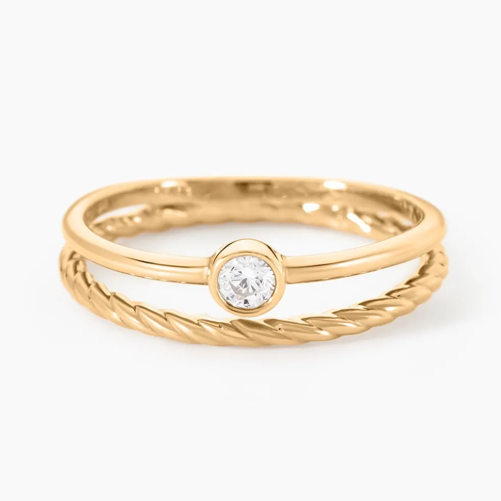 Bague Halo Plaque Or Jaune Oxyde De Zirconium