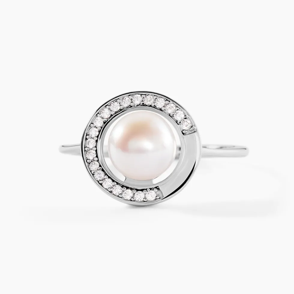 Bague Lenka Argent Blanc Perle De Culture Et Oxyde De Zirconium
