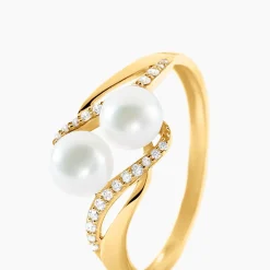 Bague Loeva Or Jaune Perle De Culture Et Oxyde De Zirconium