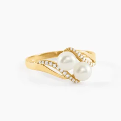 Bague Loeva Or Jaune Perle De Culture Et Oxyde De Zirconium