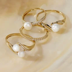 Bague Loeva Or Jaune Perle De Culture Et Oxyde De Zirconium