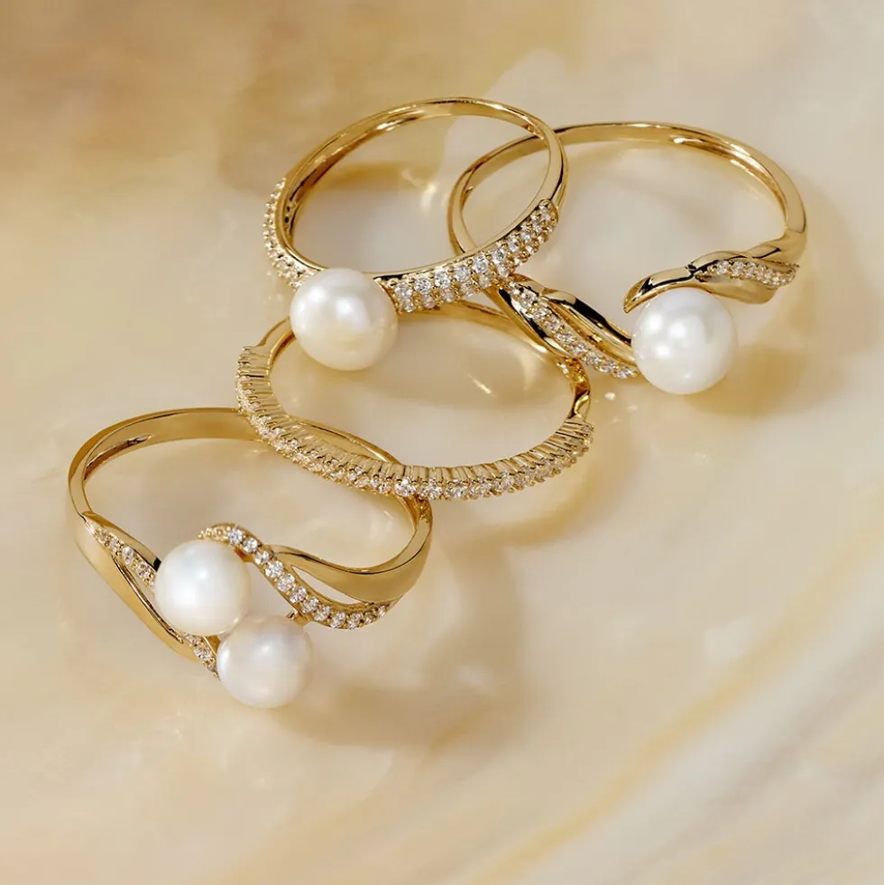 Bague Loeva Or Jaune Perle De Culture Et Oxyde De Zirconium
