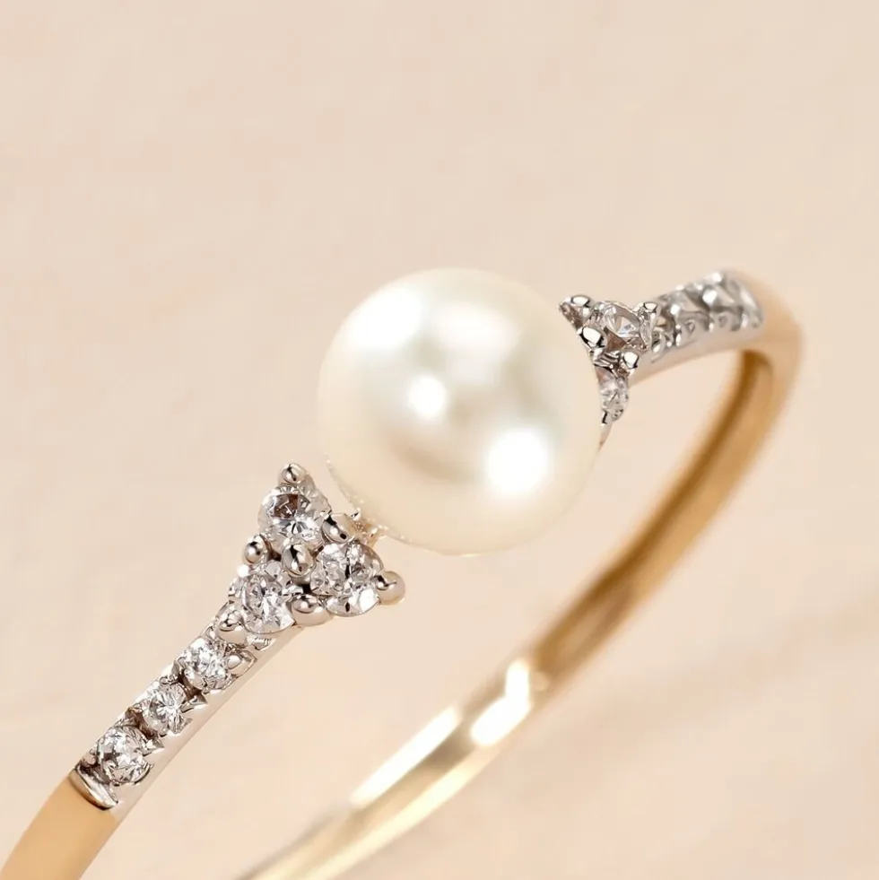 Bague Lonny Or Jaune Perle De Culture Et Oxyde De Zirconium