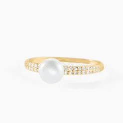 Bague Maria-francoise Or Jaune Perle De Culture Et Oxyde De Zirconium