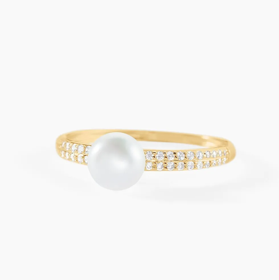 Bague Maria-francoise Or Jaune Perle De Culture Et Oxyde De Zirconium