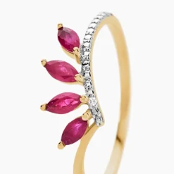 Bague Navette Or Jaune Rubis Diamant