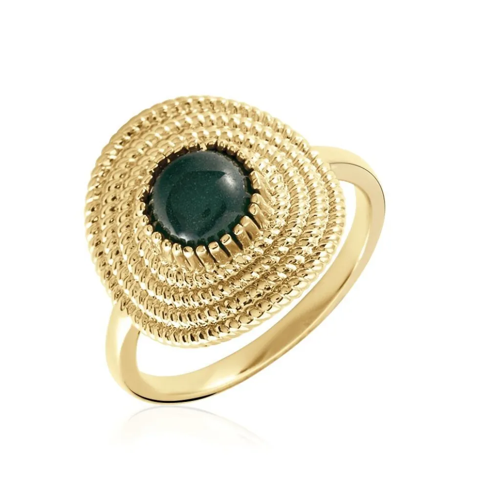 Bague Plaqué Or Ilia Ronde Perle Pierre Verte