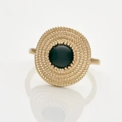 Bague Plaqué Or Ilia Ronde Perle Pierre Verte