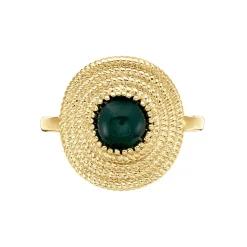 Bague Plaqué Or Ilia Ronde Perle Pierre Verte